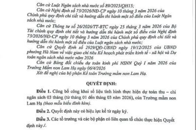 Công khai thực hiện dự toán 3 tháng đầu năm 2026