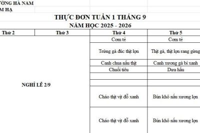 THỰC ĐƠN TRƯỜNG MẦM NON LAM HẠ TUẦN 1 THÁNG 9/2025