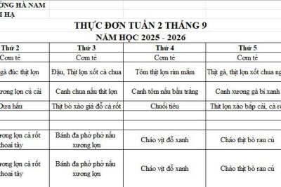 THỰC ĐƠN TRƯỜNG MẦM NON LAM HẠ TUẦN 2 THÁNG 9/2025