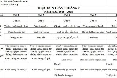 THỰC ĐƠN TRƯỜNG MẦM NON LAM HẠ TUẦN 3 THÁNG 9/2025