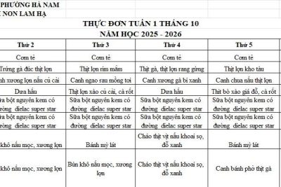 THỰC ĐƠN TRƯỜNG MẦM NON LAM HẠ TUẦN 1 THÁNG 10/2025