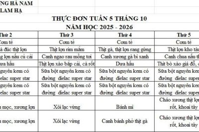 THỰC ĐƠN TRƯỜNG MẦM NON LAM HẠ TUẦN 5 THÁNG 10/2025