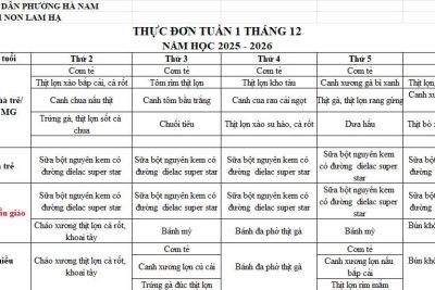 THỰC ĐƠN TRƯỜNG MẦM NON LAM HẠ TUẦN 1 THÁNG 12/2025