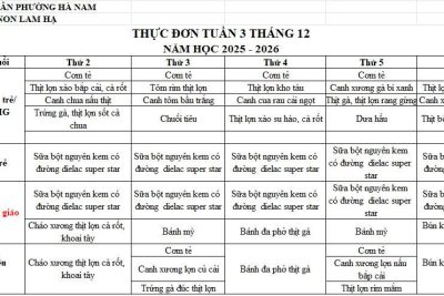 THỰC ĐƠN TRƯỜNG MẦM NON LAM HẠ TUẦN 3 THÁNG 12/2025