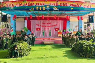 Trường Mầm non Lam Hạ tổ chức hoạt động trải nghiệm với chủ đề “Em thích làm chú bộ đội”