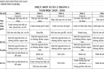 THỰC ĐƠN TRƯỜNG MẦM NON LAM HẠ TUẦN 2 THÁNG 1/2026