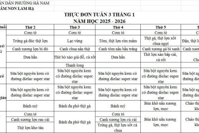 THỰC ĐƠN TRƯỜNG MẦM NON LAM HẠ TUẦN 3 THÁNG 1/2026